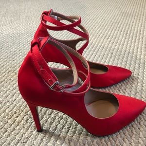 Red satin Lewit stilettos